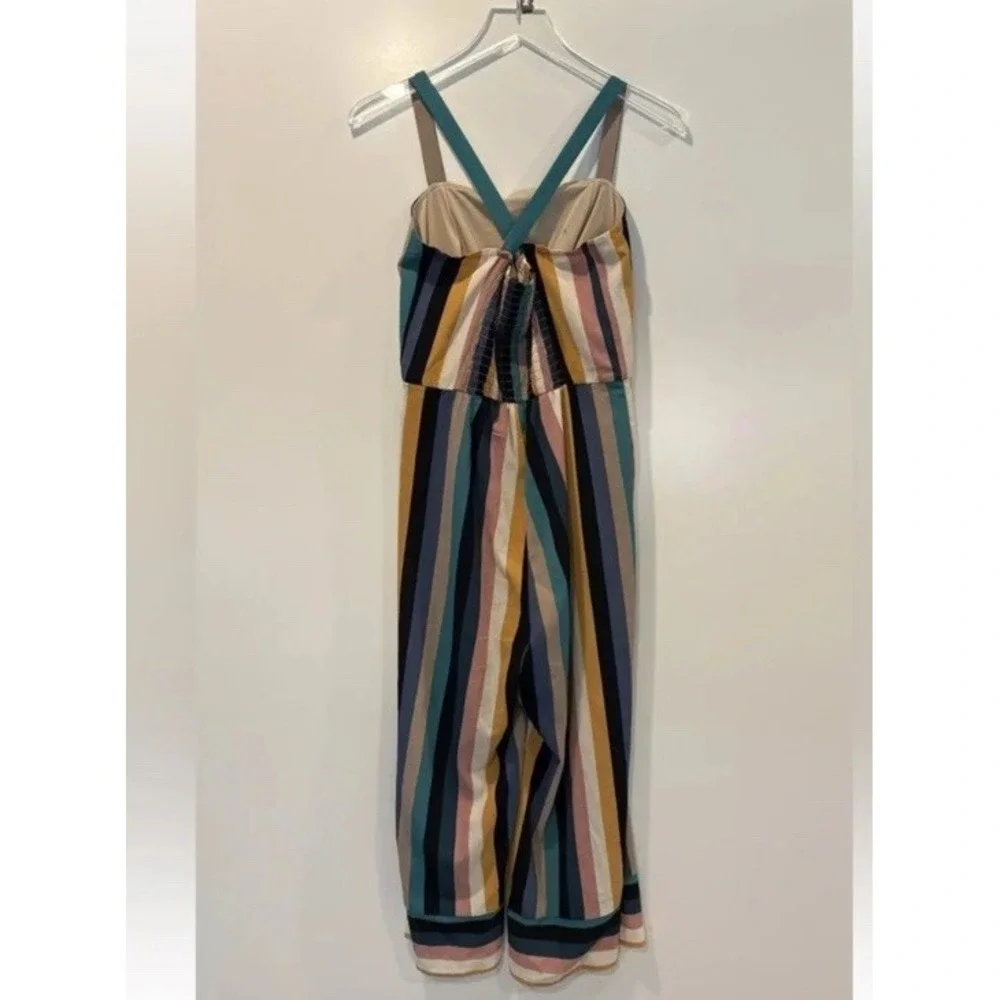 Speechless Womens Multicolor Striped Wide Leg Crop Jumpsuit Smocked Back Medium